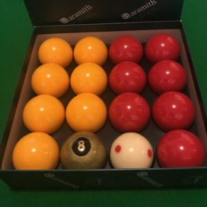 Aramith Premier 2″ Reds & Yellows with Gold 8 Ball & Pro Cup Addition White Ball